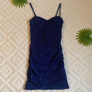 Navy Blue Bodycon Sparkle & Lace Dress